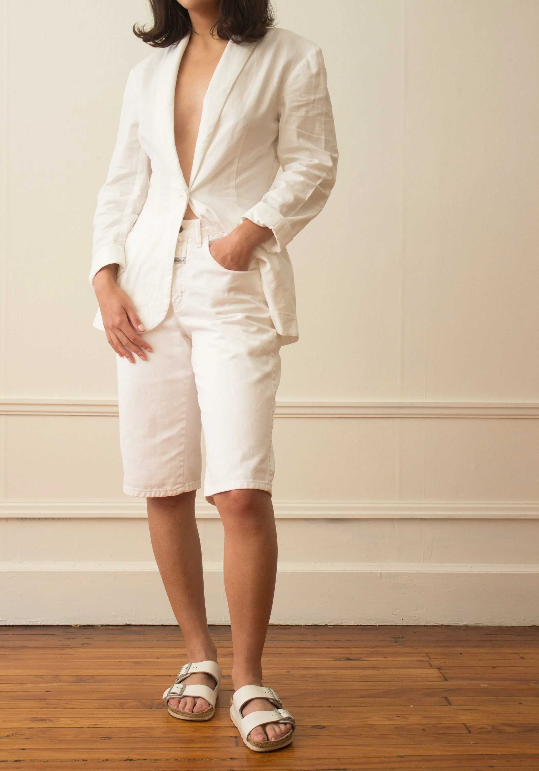 1980s Norma Kamali White Cotton Single Button Blazer — Wayward